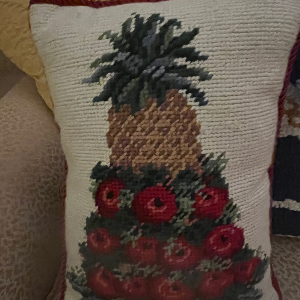 Handmade Needlepoint Williamsburg Applecone Pillow